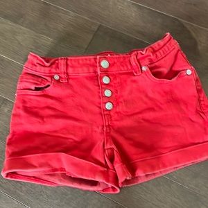 Red denim shorts